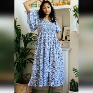 Pink City Prints Lolita Long Dress Sky Trellis Blue Floral Tuckernuck Size Large